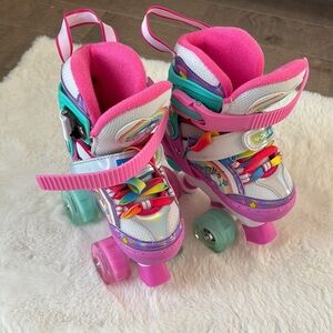 Colorful Kids Roller Skates with Pink Accents